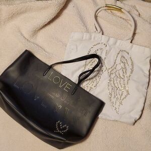 NWOT Victoria’s Secret LOVE Perforated Tote Black/Gold & white beach Bag